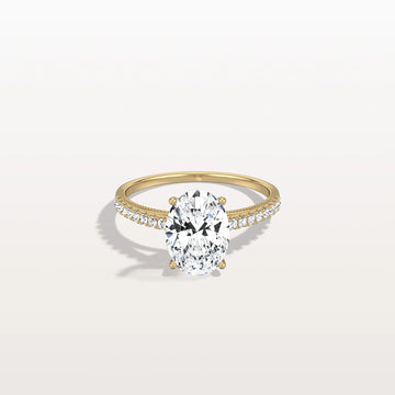 Liora Muse 2.00 Carat Oval Cut Lab Grown Diamond Hidden Halo Ring with Diamond Pavé band 9k Gold