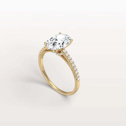 Liora Muse 2.00 Carat Oval Cut Lab Grown Diamond Hidden Halo Ring with Diamond Pavé band 10k Gold