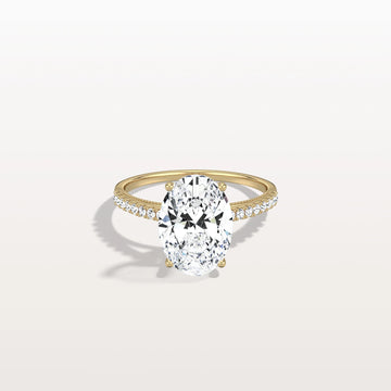 Liora Muse 3.00 Carat Oval Cut Lab Grown Diamond Hidden Halo Ring with Diamond Pavé band 9k Gold
