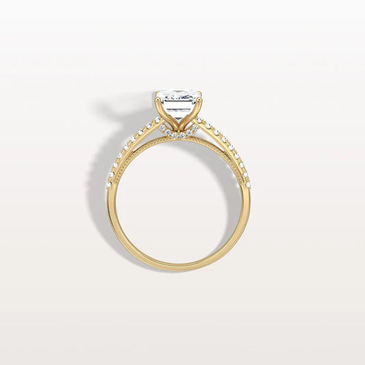 Liora Muse 2CT Lab Grown Emerald Cut Solitaire Pave Engagement Ring in 10K Solid Gold