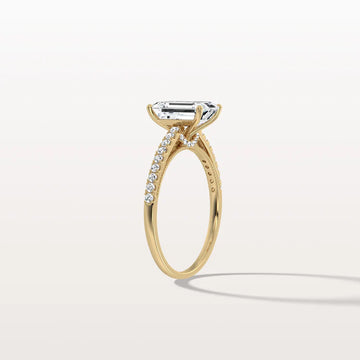Liora Muse 2CT Lab Grown Emerald Cut Solitaire Pave Engagement Ring in 10K Solid Gold