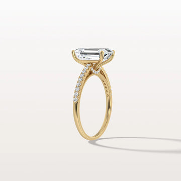 Liora Muse 3CT Lab Grown Emerald Cut Solitaire Pave Engagement Ring in 10K Solid Gold