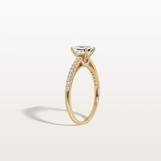 Liora Muse 1CT Lab Grown Asscher Cut Pave Solitaire Engagement Ring in 10K Solid Gold