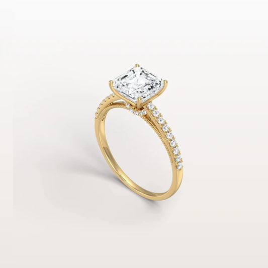 Liora Muse 2CT Lab Grown Asscher Cut Pave Solitaire Engagement Ring in 10K Solid Gold