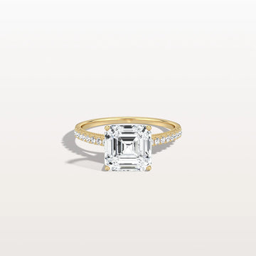 Liora Muse 3CT Lab Grown Asscher Cut Pave Solitaire Engagement Ring in 10K Solid Gold