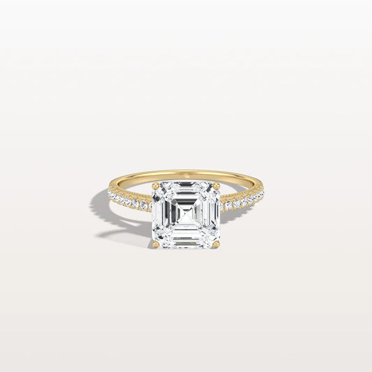Liora Muse 3CT Lab Grown Asscher Cut Pave Solitaire Engagement Ring in 10K Solid Gold