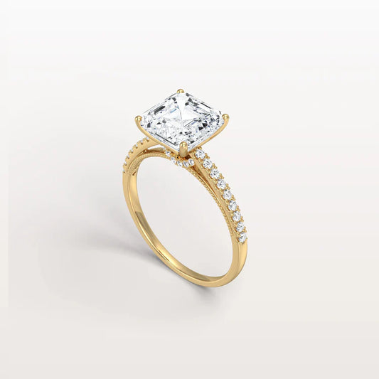 Liora Muse 3CT Lab Grown Asscher Cut Pave Solitaire Engagement Ring in 10K Solid Gold