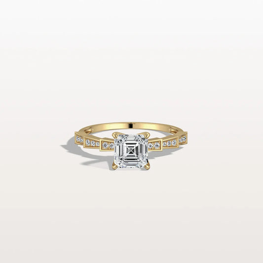 Hidden Halo Asscher Cut 1CT Lab Grown Diamond Pave Ring