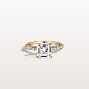 Hidden Halo Asscher Cut 2CT Lab Grown Diamond Pave Ring