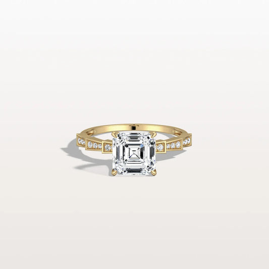 Hidden Halo Asscher Cut 2CT Lab Grown Diamond Pave Ring