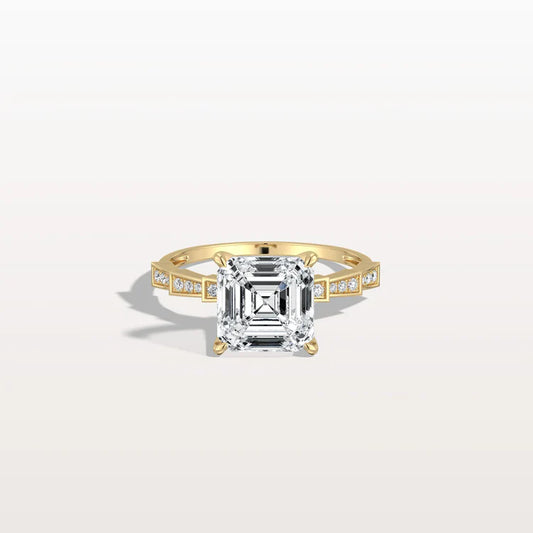 Hidden Halo Asscher Cut 3CT Lab Grown Diamond Pave Ring