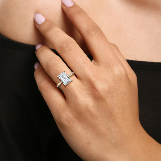 Liora Muse 3CT Emeral Cut Lab Diamond Twisted Engagement Ring In 10K Solid Gold