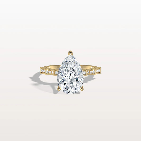 Liora Muse 3.00 Carat Pear Shape Lab Grown Diamond Hidden Halo Ring with Diamond Pavé Band 10k Gold