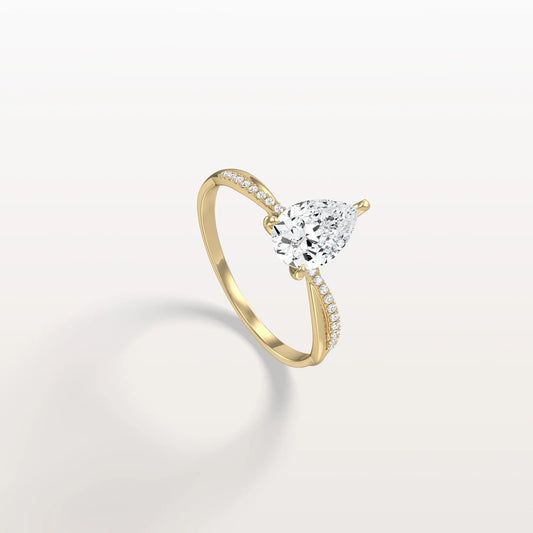 Liora Muse 1CT Pear Lab Diamond Engagement Ring–Twisted 10K Gold Band