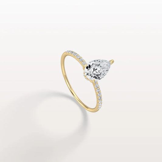 Liora Muse 1CT Pear Lab Diamond Engagement Ring with Pave Band in 10K Solid Gold