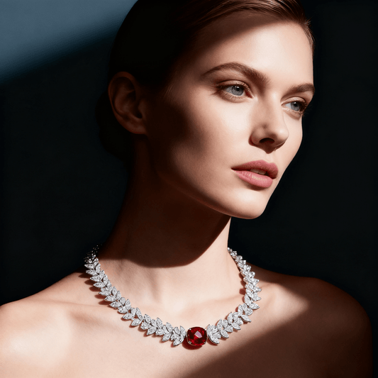 7.00 ct Cushion-Cut Ruby and Lab-Grown Diamond Necklace