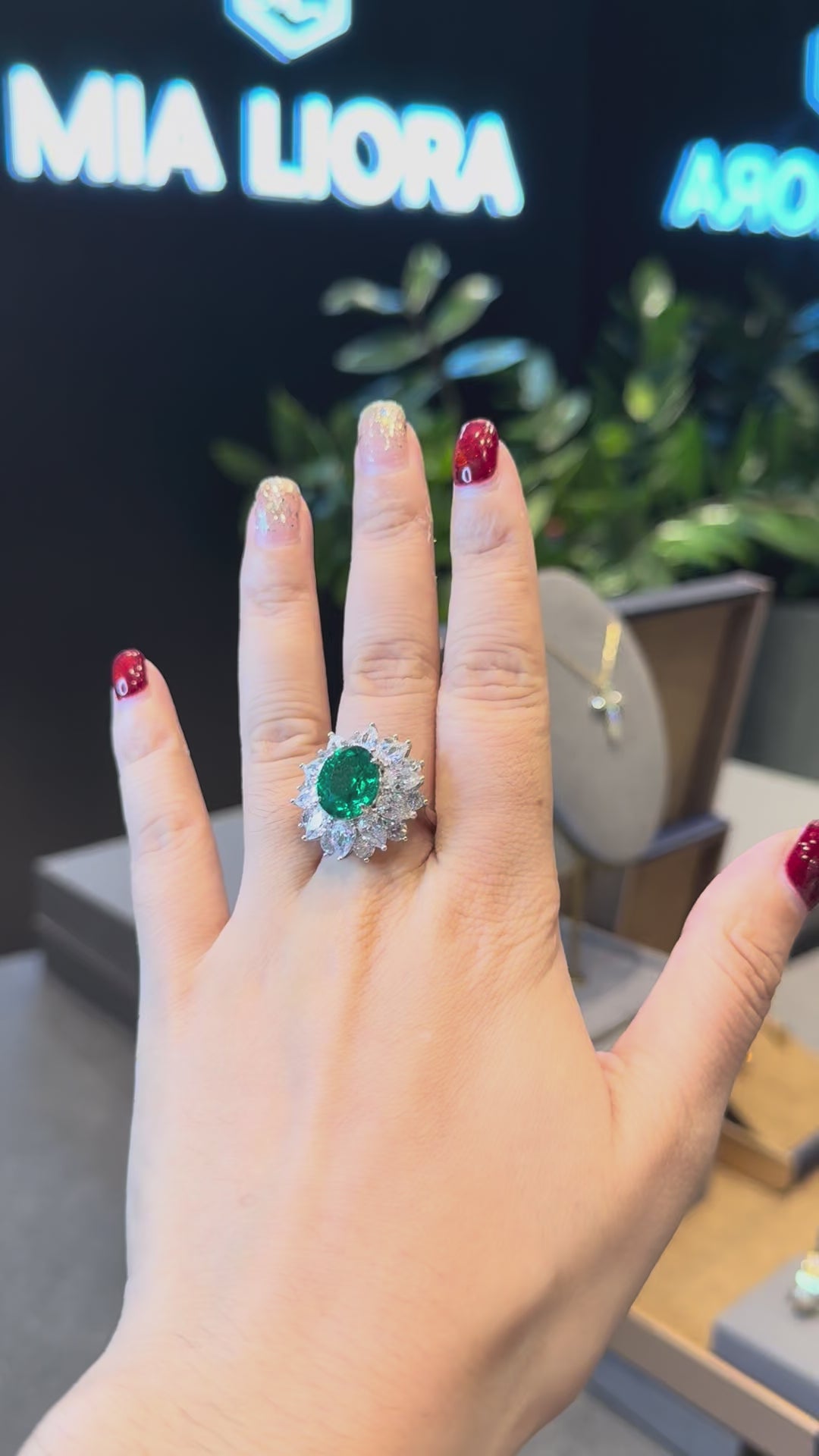 Colombian Emerald Statement Ring 5ct Oval Emerald 10x12mm 925 Silver 18K Gold Plated Luxury Ring