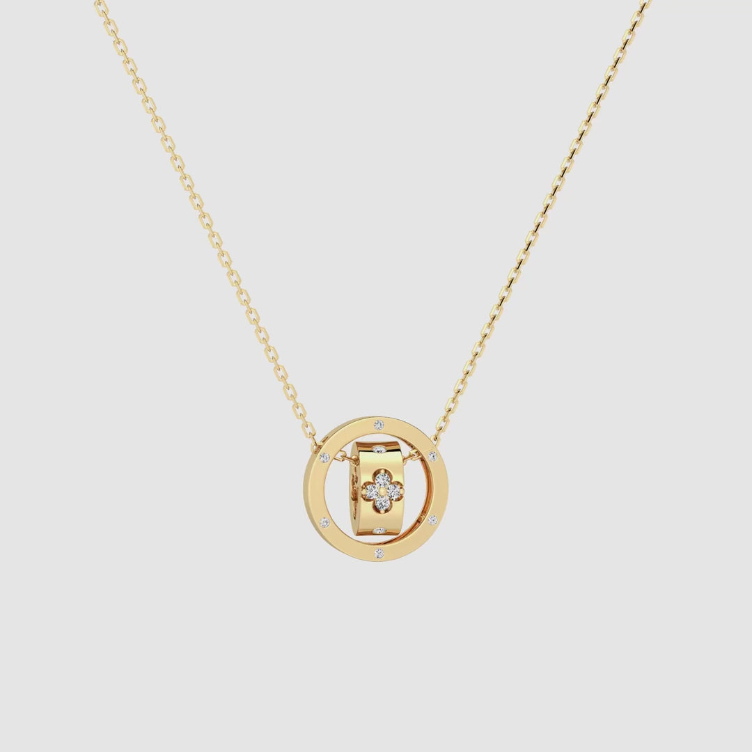 Double Ring Lab-Grown Diamond Pendant Necklace For Women