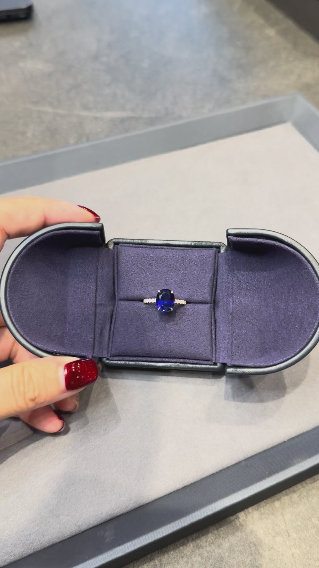Oval Lab Grown Blue Sapphire Ring 3.5ct 7x9mm 925 Silver 18K Gold Plated Halo Statement Ring