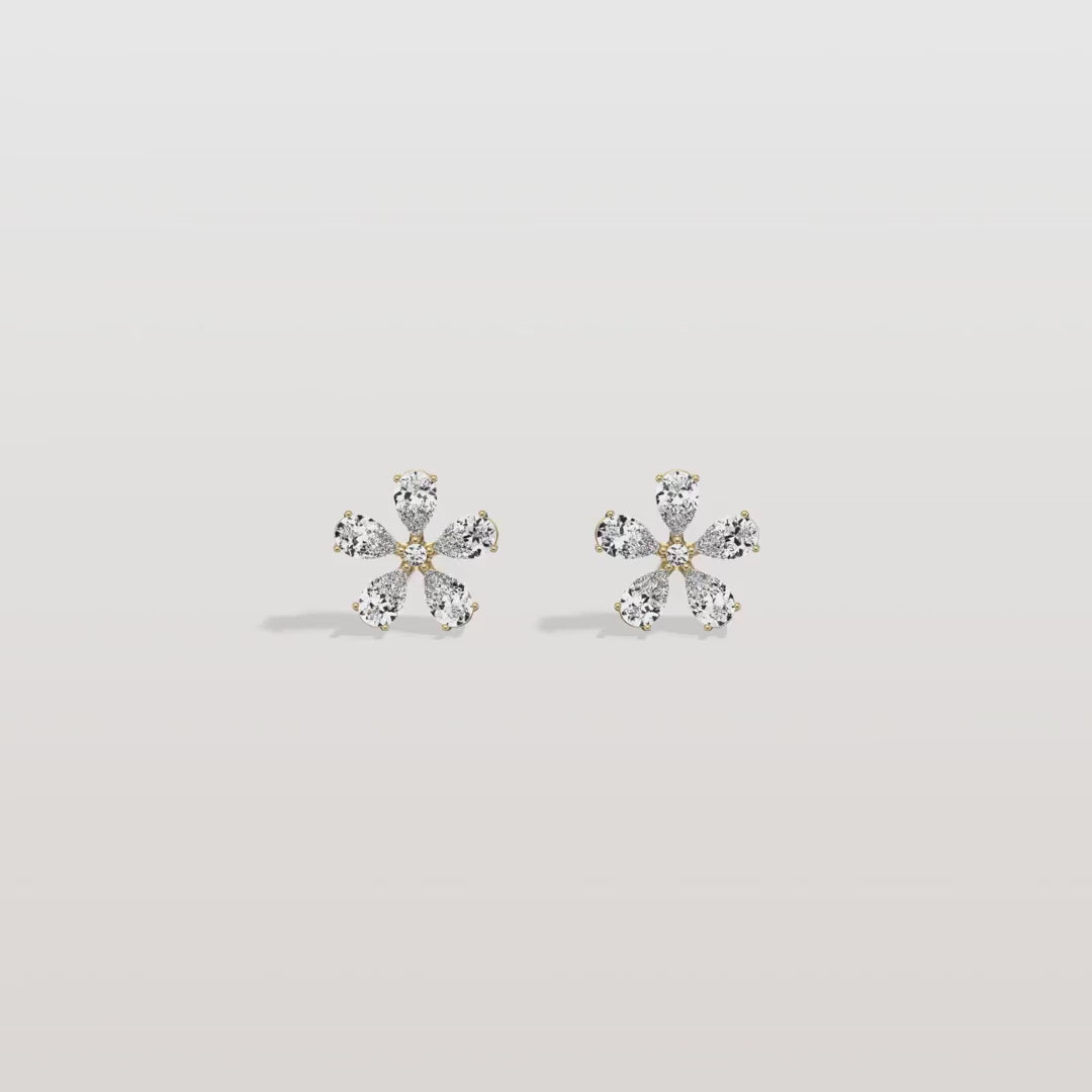 Pear Cut Lab Grown Diamond Flower Stud Earrings – Romantic Floral Design