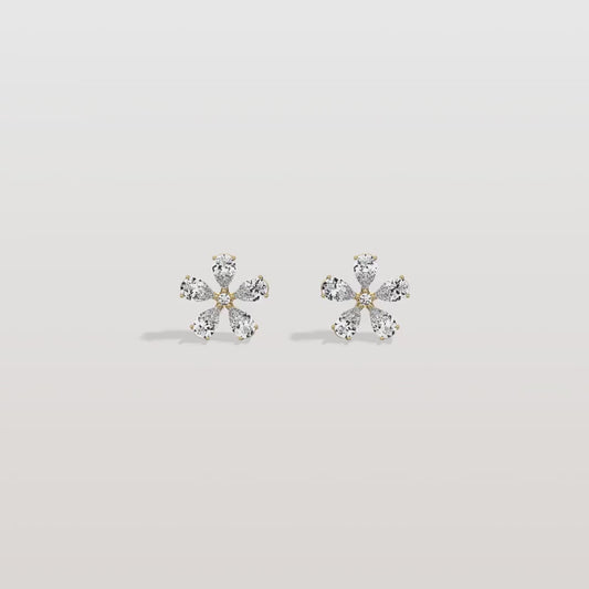 Pear Cut Lab Grown Diamond Flower Stud Earrings – Romantic Floral Design