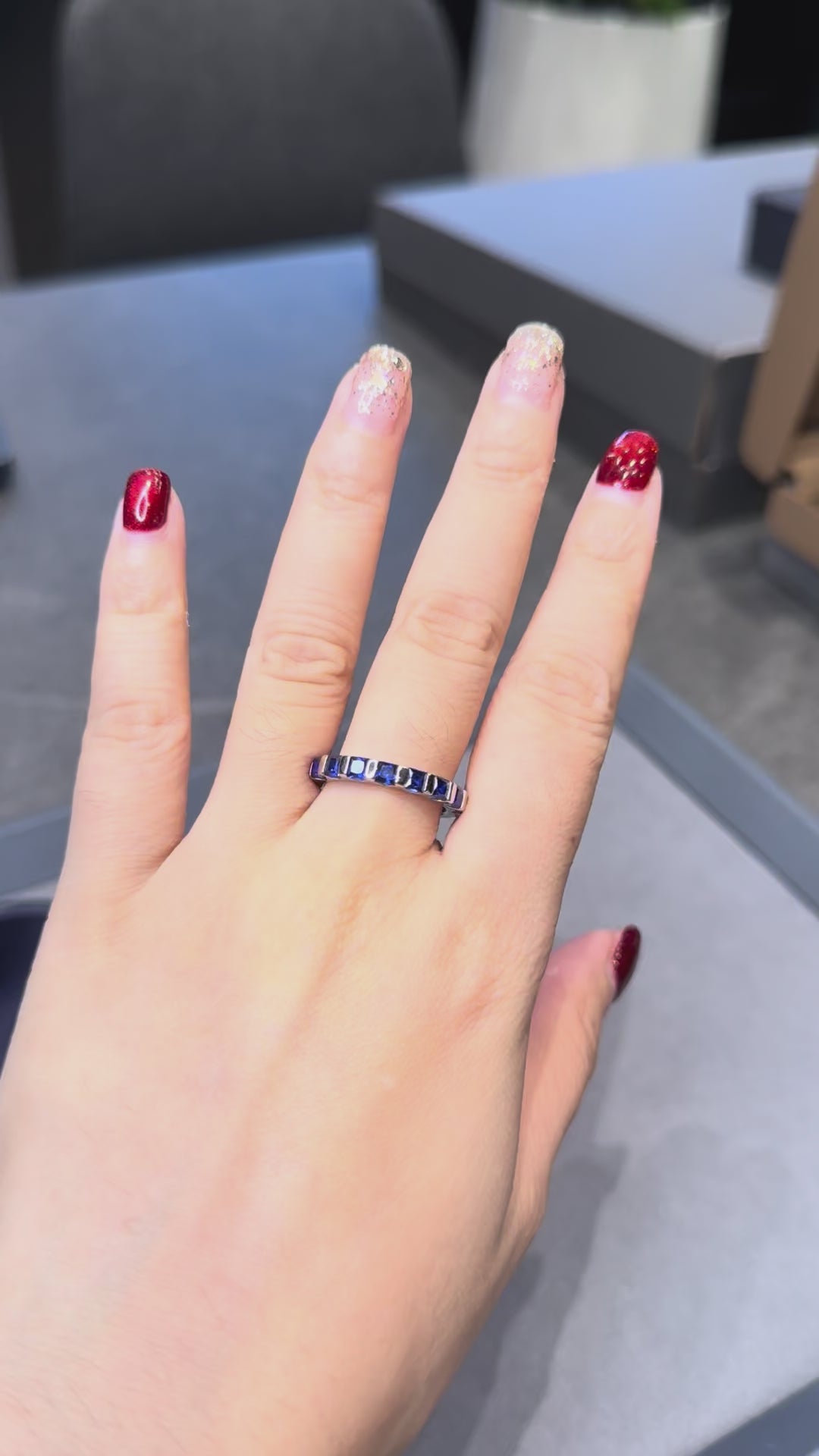 Blue Sapphire Eternity Band Ring 1.6ct Lab Grown Sapphire 925 Silver 18K Gold Plated Stackable Ring