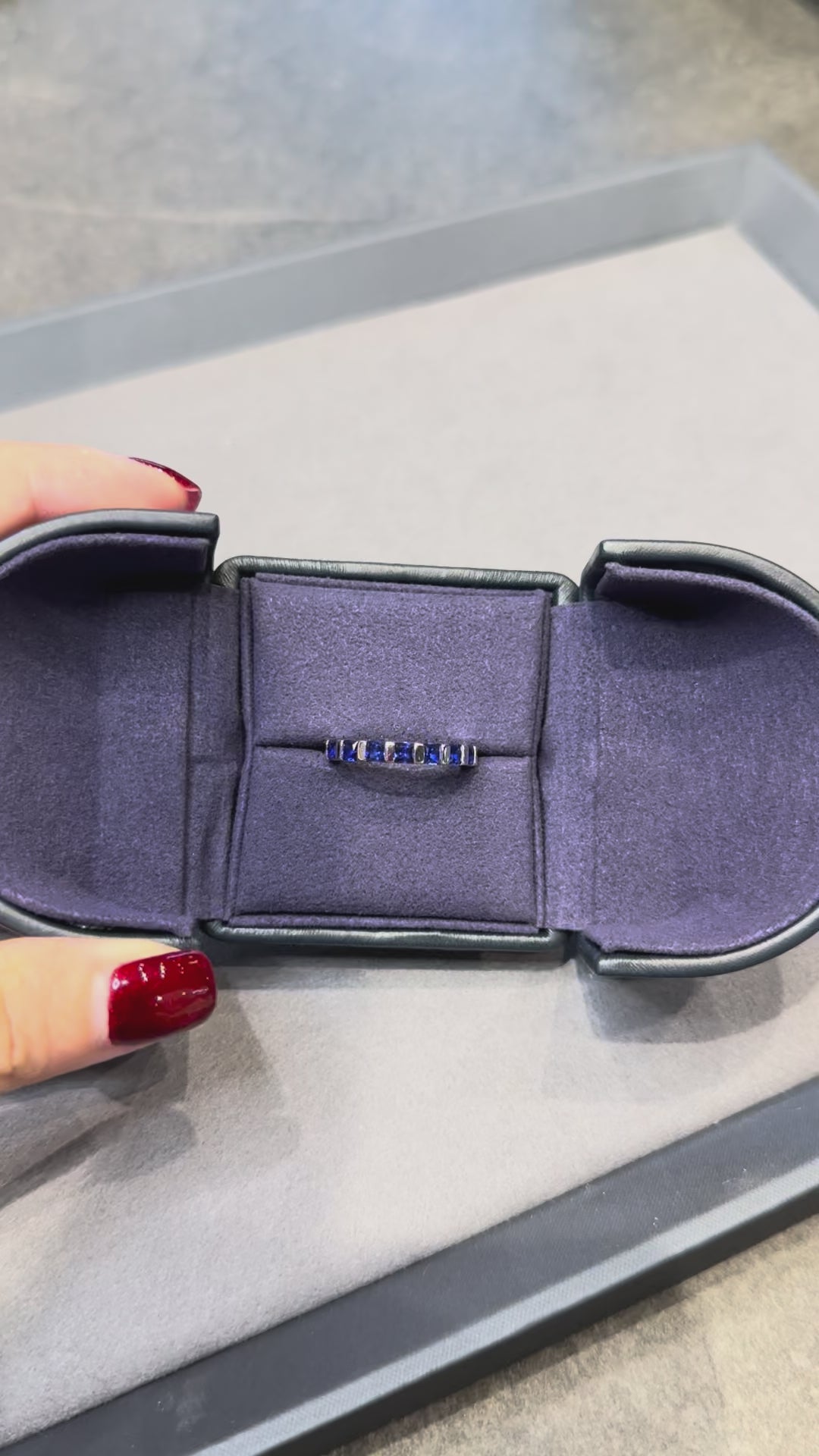 Blue Sapphire Eternity Band Ring 1.6ct Lab Grown Sapphire 925 Silver 18K Gold Plated Stackable Ring