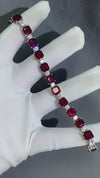 [Store Deal] Atelier 29.00 Carat Lab Grown Ruby Gemstone Tennis Bracelet 925 Sterling Silver (18K Gold Plated)
