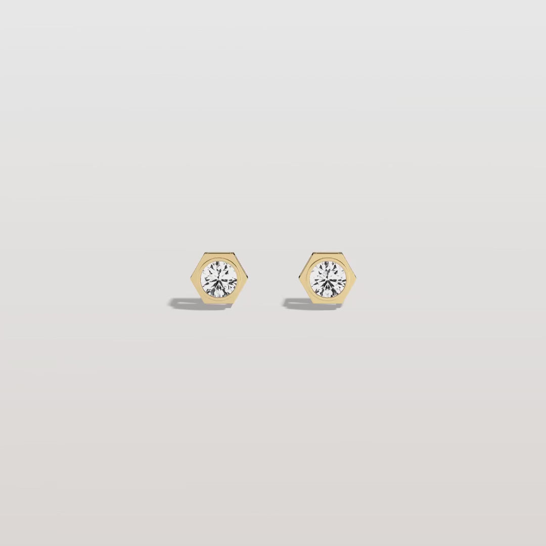 Hexagon Bezel Lab Grown Diamond Stud Earrings