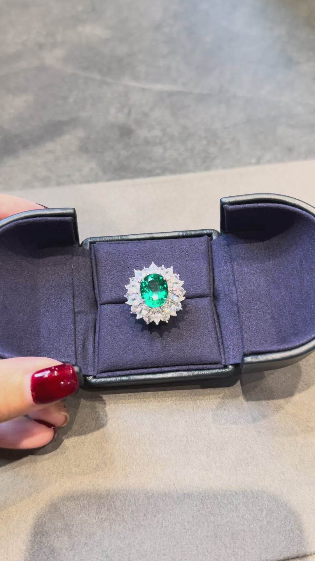 Colombian Emerald Statement Ring 5ct Oval Emerald 10x12mm 925 Silver 18K Gold Plated Luxury Ring