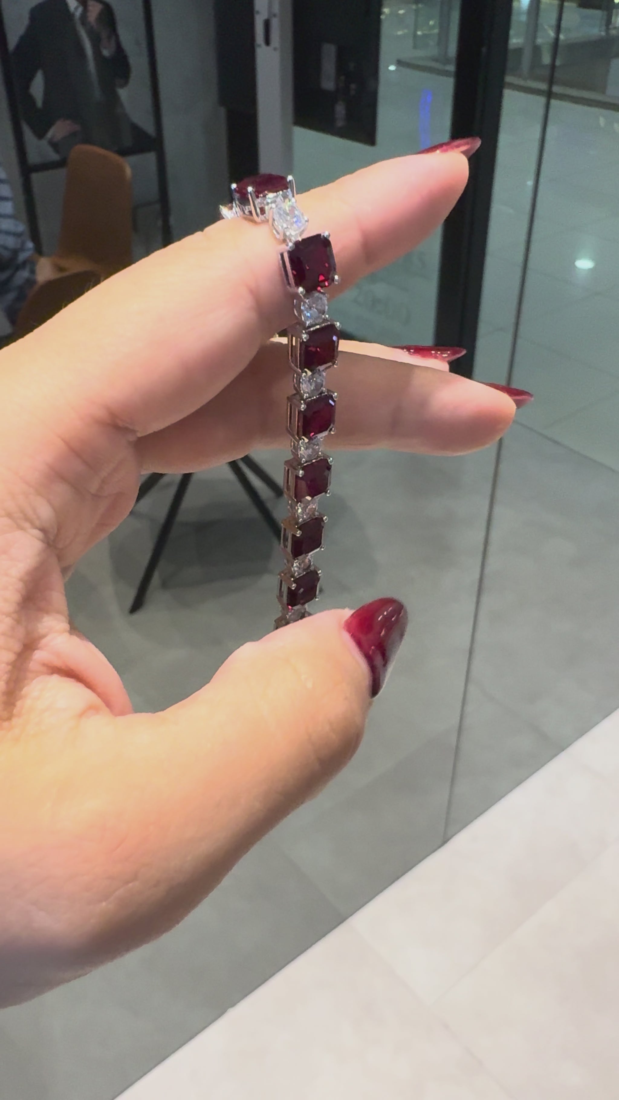 Ruby Tennis Bracelet 29 Stones 925 Silver 18K Gold Plated Red Gemstone Bracelet